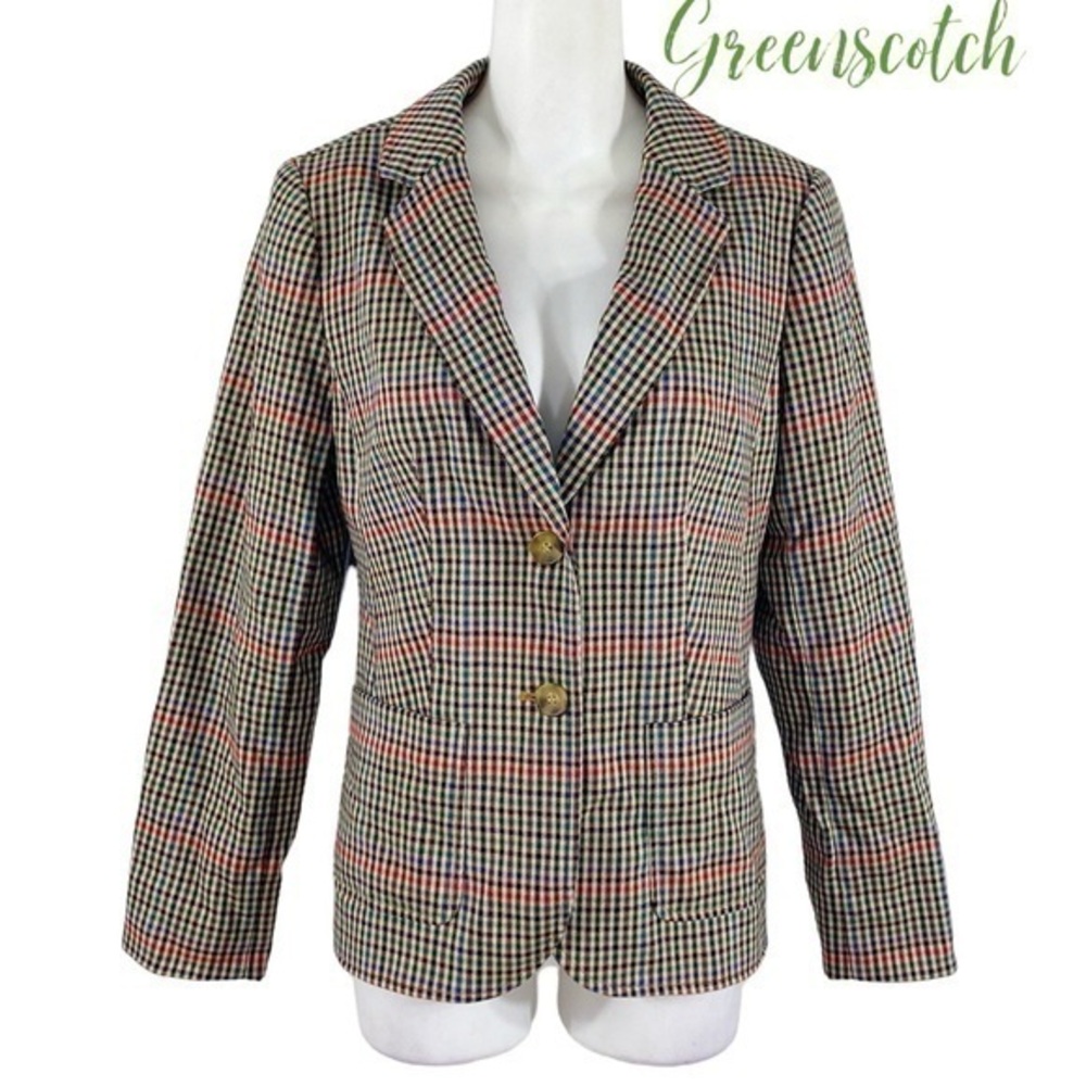 NWOT Talbots tan multicolor plaid two button front blazer jacket 4